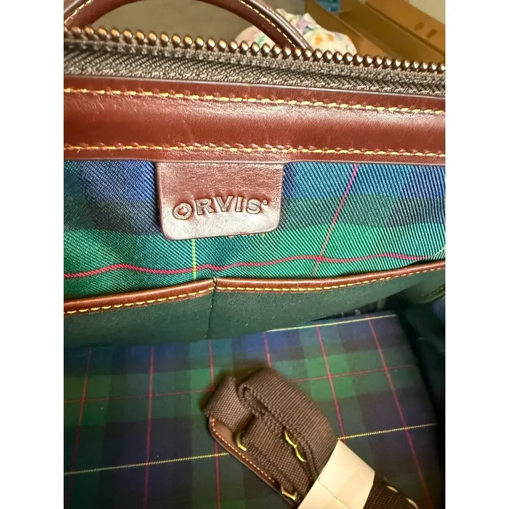Orvis Brown Leather Duffel Travel Bag Weekender Carry On Luggage Shoulder Strap